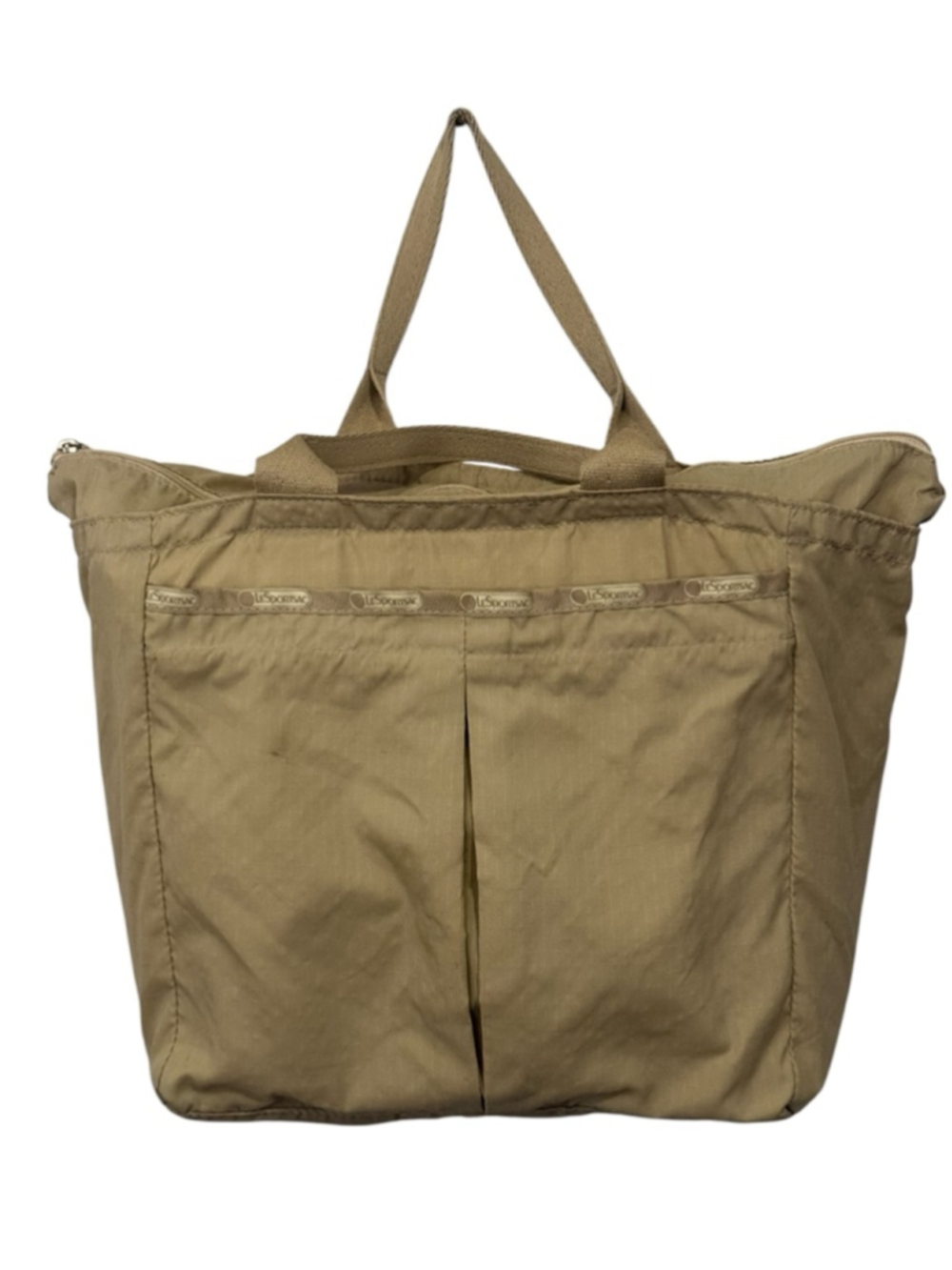 LeSportsac Nylon Tote Bag Tan Khaki Lightweight Travel Shoulder Bag Zip Top!